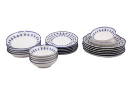 Hermia GBSATN24Y4R1614 Vajilla de Porcelana 24 Piezas Blanco y Azul Apta Lavavajillas Microondas